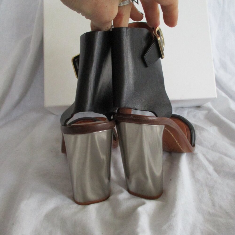 Celine Black and Brown Sandals with Silver Heel - Picture 4 of 5